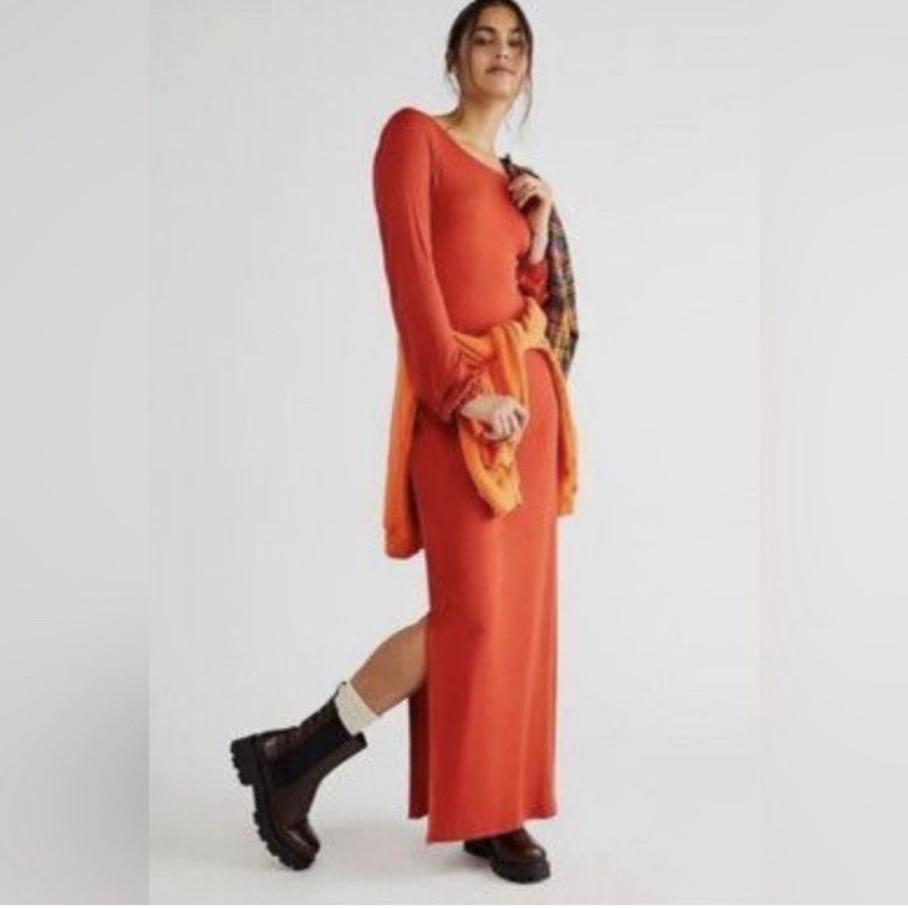 Free People Beach Luna Midi Open Back Dress, Terra Red NWT Small